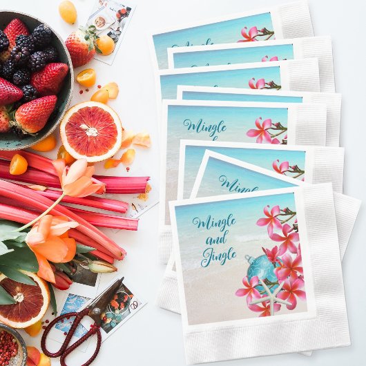 トロピカルプルメリアビーチホリデーパーティー招待状 縁ありカクテルナプキン