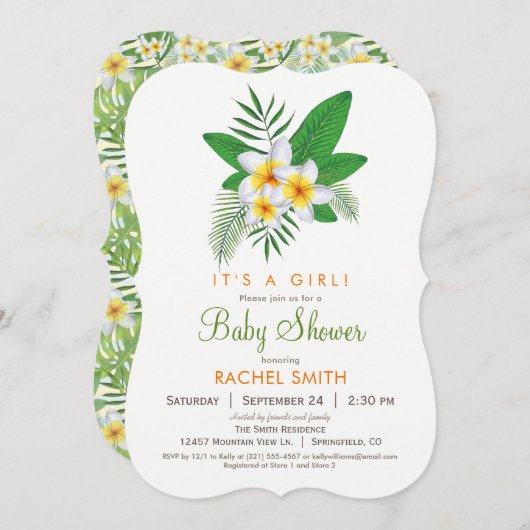 トロピカルプルメリアベビーシャワー招待状 招待状 (正面/裏面)