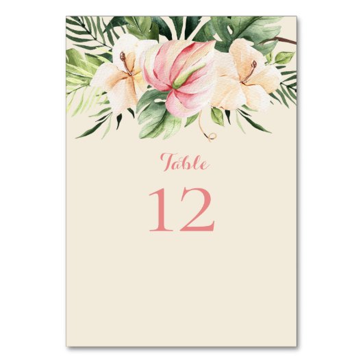 トロピカルプルメリア&フラミンゴリリーテーブルカード テーブルナンバー (正面)