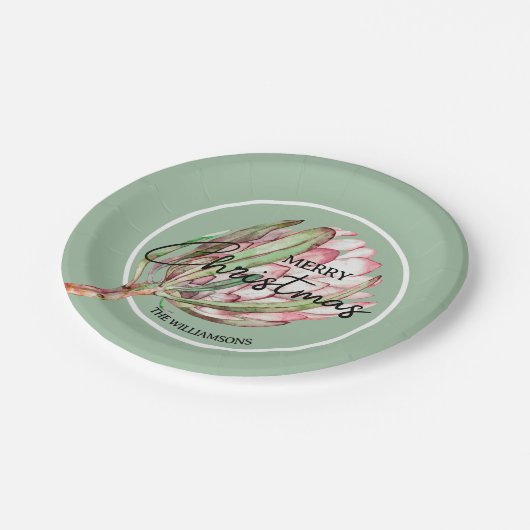 トロピカルプロテアフローラクリスマス ペーパープレート (アングル)