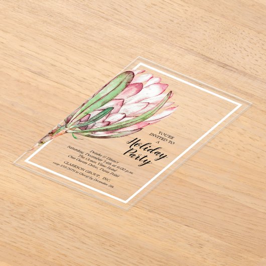 トロピカルプロテアホリデークリスマスパーティー アクリル招待状 (レイダウン)