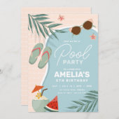 トロピカルプールの誕生日パーティーへの招待 招待状 (正面/裏面)