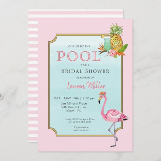 トロピカルプールサイドブライダルシャワーへの招待 招待状 (正面/裏面)