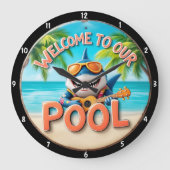 トロピカルプールシャーク遊のギターバケーションビベス ラージ壁時計 (正面)