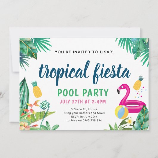 トロピカルプールパーティの招待状 招待状 (正面)