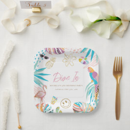 トロピカルプールパーティーガール誕生日 ペーパープレート