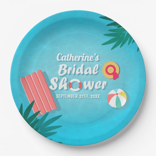 トロピカルプールパーティーサマーブライダルシャワー ペーパープレート (正面)