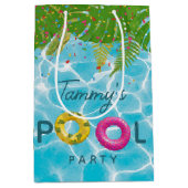 トロピカルプールパーティースイミングプール誕生日 ミディアムペーパーバッグ (正面)