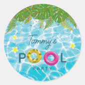 トロピカルプールパーティースイミングプール誕生日 ラウンドシール (正面)