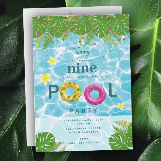 トロピカルプールパーティースイミングプール誕生日 招待状