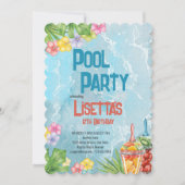 トロピカルプールパーティースイミング誕生日 招待状 (正面)