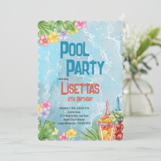 トロピカルプールパーティースイミング誕生日 招待状 (スタンド正面)