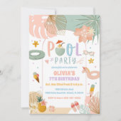 トロピカルプールパーティーバースデー招待状 招待状 (正面)