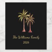 トロピカルプールパーティーパームツリーズエレガントブラック ワインラベル (シングルラベル)