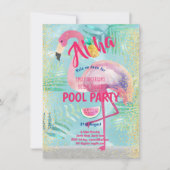 トロピカルプールパーティーフラミンゴパイナップルアロハルアウ(ハワイ式宴会) 招待状 (正面)