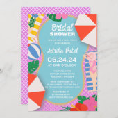 トロピカルプールパーティーボホブライダルシャワー 招待状 (正面/裏面)