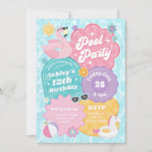 トロピカルプールパーティーレトロサマー誕生日パーティー 招待状 (正面)