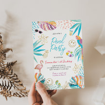トロピカルプールパーティー誕生日招待状