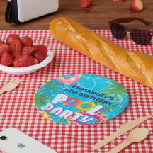 トロピカルプールパーティー誕生日紙プレート