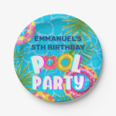 トロピカルプールパーティー誕生日紙プレート ペーパープレート (正面)