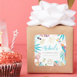 トロピカルプールパーティー誕生日 スクエアシール