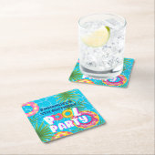 トロピカルプールパーティー誕生日 スクエアペーパーコースター (インサイチュ)