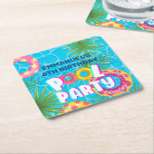 トロピカルプールパーティー誕生日 スクエアペーパーコースター (アングル)