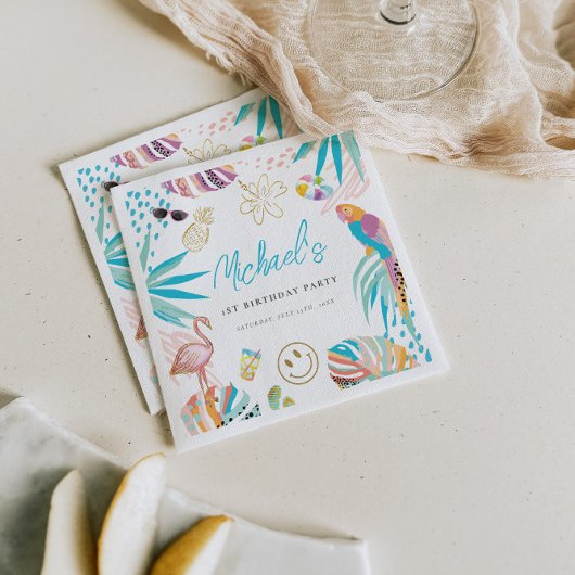 トロピカルプールパーティー誕生日 スタンダードカクテルナプキン