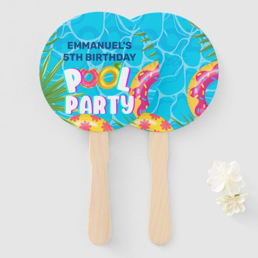 トロピカルプールパーティー誕生日 ハンドファン (正面&裏面)