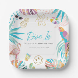 トロピカルプールパーティー誕生日 ペーパープレート