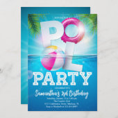トロピカルプールパーティー誕生日 招待状 (正面/裏面)