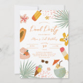 トロピカルプールパーティー サマー バースデー インビテーション (正面)