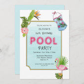 トロピカルプールパーティー |夏の誕生日パーティー 案内状 (正面/裏面)