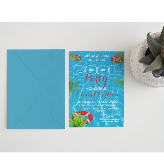 トロピカルプールパーティー |夏の誕生日招待状 招待状