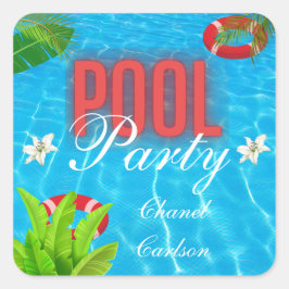 トロピカルプールパーティー |夏の誕生日 スクエアシール
