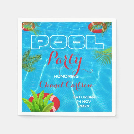 トロピカルプールパーティー |夏の誕生日 スタンダードカクテルナプキン (正面)