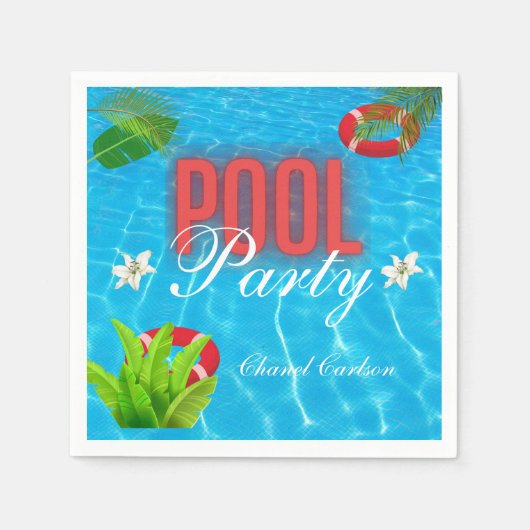 トロピカルプールパーティー |夏の誕生日 スタンダードカクテルナプキン (正面)