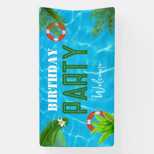 トロピカルプールパーティー |夏の誕生日 横断幕 (縦)