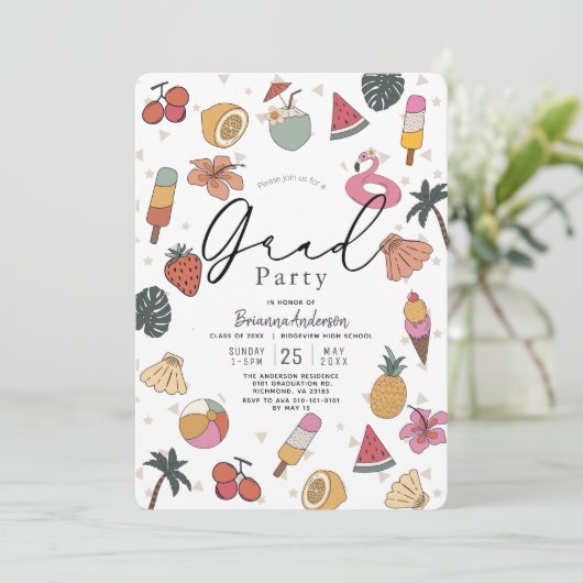 トロピカルプール夏のアイテム写真卒業 招待状 (スタンド正面)