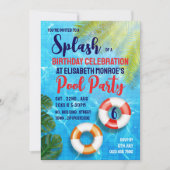 トロピカルプール、誕生日プールパーティー 招待状 (正面)