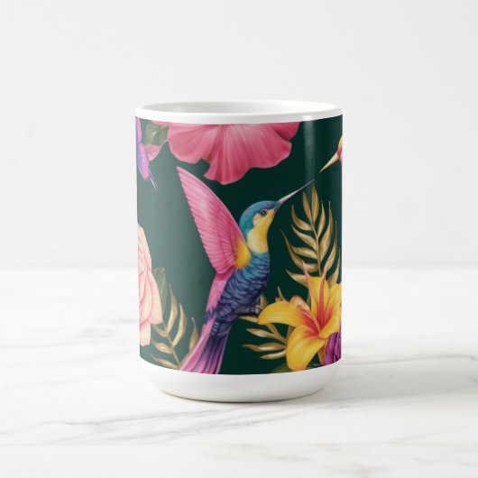 トロピカルヘイブン:マグとフローラと鳥デザイン コーヒーマグカップ (中央)