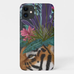 トロピカルヘッドピースを持つ虎 iPhone 11 ケース