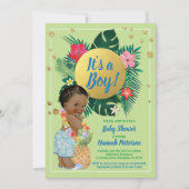 トロピカルベイビーボーイカップルシャワーグリーンゴールド 招待状 (正面)