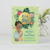トロピカルベイビーボーイカップルシャワーグリーンゴールド 招待状 (スタンド正面)