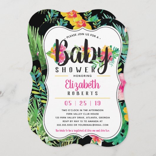 トロピカルベビーシャワー招待状、ルアウ(ハワイ式宴会) 招待状 (正面/裏面)