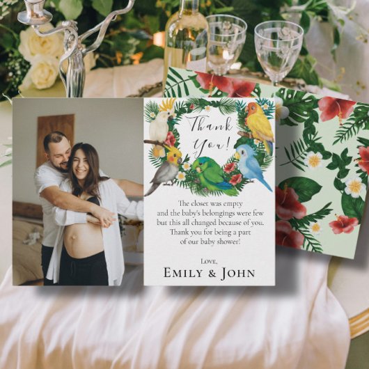 トロピカルベビーパロッツ野生の赤ちゃんシャワー写真 サンキューカード