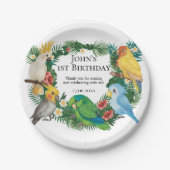 トロピカルベビーパロツワイルドエキゾチックグリーン誕生日 ペーパープレート (正面)