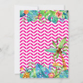 トロピカルベリーピンクティール（緑がかった色）フローラ結婚シェブロン 招待状 (裏面)