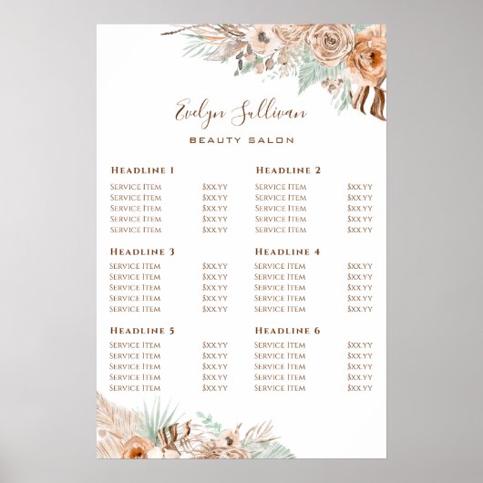 トロピカルベージュとミント価格リストのポスター ポスター (正面)