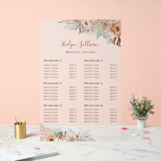 トロピカルベージュとミント価格リスト アクリルサイン (ウェディング)